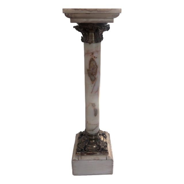 Antique Neoclassical Onyx Pedestal With Ornate Acanthus Metal Mounts For Sale
