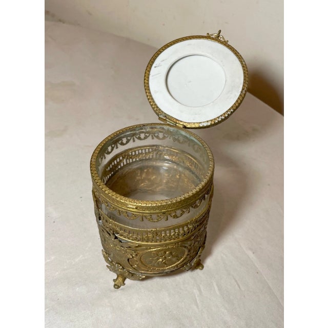 Antique 19th Century Ornate Bronze Porcelain Glass Vanity Casket Dresser Box Jar For Sale - Image 10 of 16