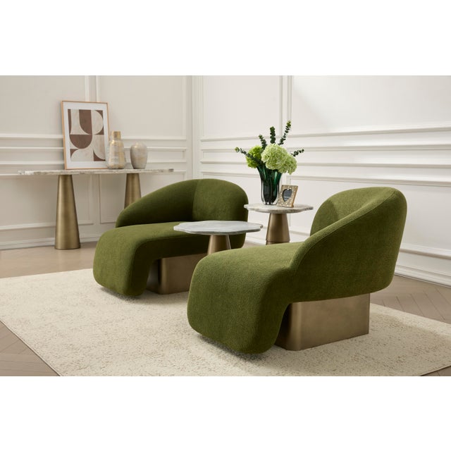 Contemporary Kaia Modern Green Boucle Right Arm Accent Chair For Sale - Image 3 of 5