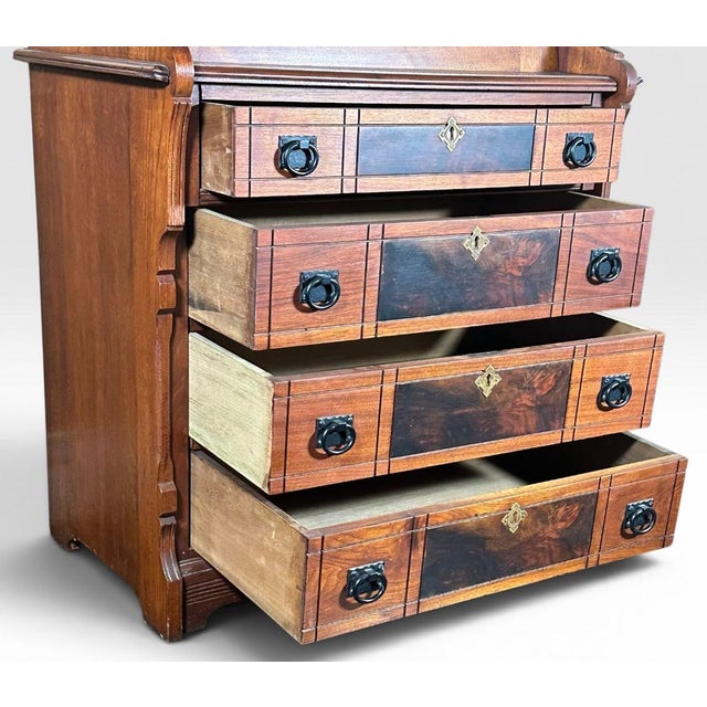 Antique Victorian Drop Front Secretary Desk Bureau Eastlake Attributed With Key For Sale - Image 10 of 18