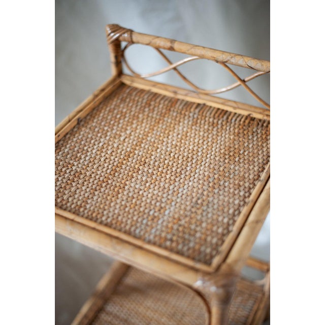 Bamboo and Rush Fabric Side Tables, 1970s, Set of 2 For Sale - Image 3 of 6