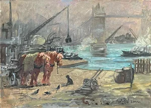 Giulio Falzoni, Tower Bridge, 1900s, Oil on Canvas