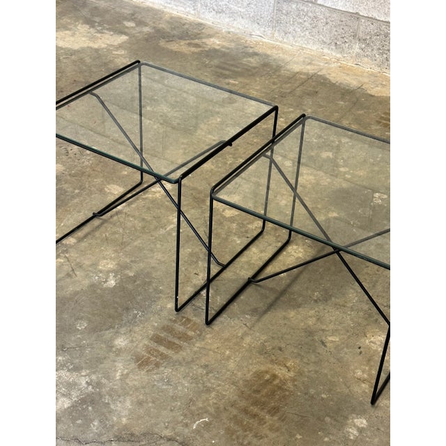 Metal 1980s Iron and Glass Modernist Tables Attributed to Max Sauze, a Pair For Sale - Image 7 of 10