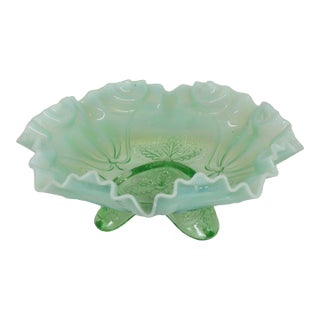 Jefferson Glass Meander Fluted Green Opalescent Candy Dish 3 Foot 4569b For Sale