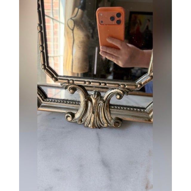 Ornate Antique-Style Florentine Gold Silver Wall Mirror 22.5”x 13” Italy For Sale - Image 4 of 12