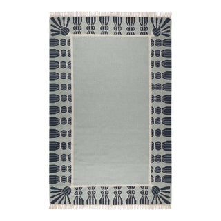 Part & Parcel Goods Wool Tassel Rug, 2’6” x 10', Sky Blue, Navy and Eggshell For Sale