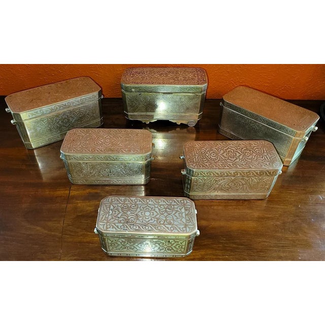 PRESENTING AN AMAZING Set of 6 Mindanao Brass Silver Betel Boxes, Philippines. Betel chewing was prevalent in the southern...