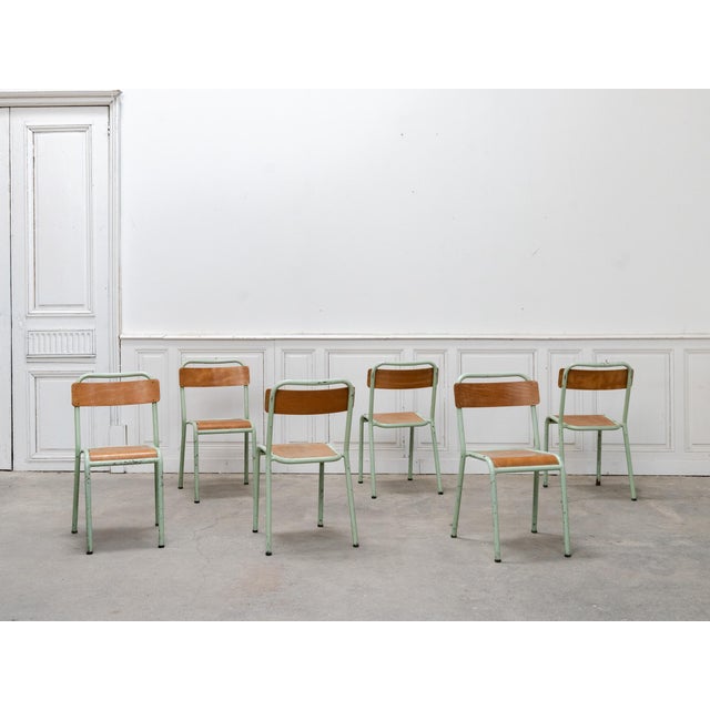 Turquoise Mobiltube School Chairs, 1950s, Set of 6, in Very Good conditions. Designed 1950 to 1959