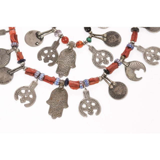 Early 20th Century Early 20th Century Charms, Coral and Silver Moroccan Necklace For Sale In Atlanta - Image 6 of 12