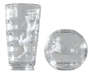 Art Deco Vases in Etched Glass attributed to Vicke Lindstrand for Orrefors, 1930s, Set of 2