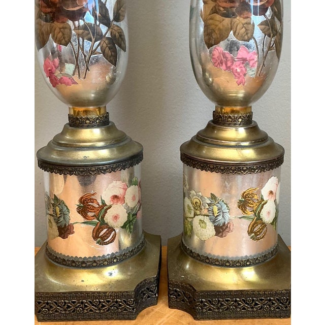 Vintage Italian Eglomise Rose Lamps - A Pair For Sale In West Palm - Image 6 of 12