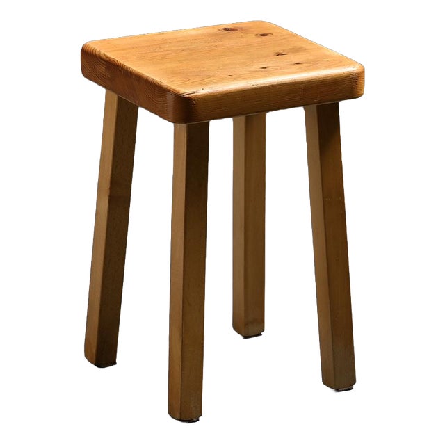 Vintage Pine Stool, France, 1980s For Sale