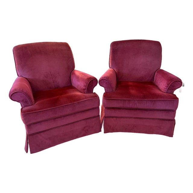 Vintage 1990s Pair of Flexsteel Burgundy/Dark Plum Club Chairs or Lounge Chairs For Sale
