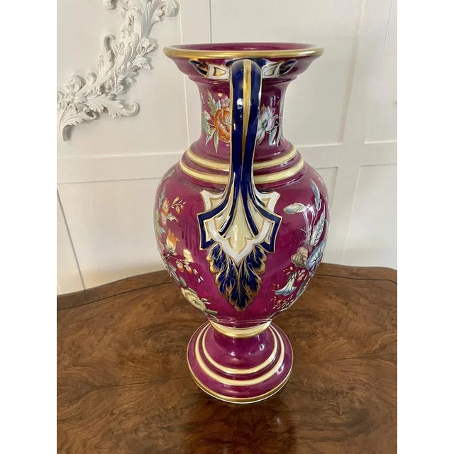 Large Staffordshire Porcelain Twin Handled Vase For Sale - Image 6 of 11