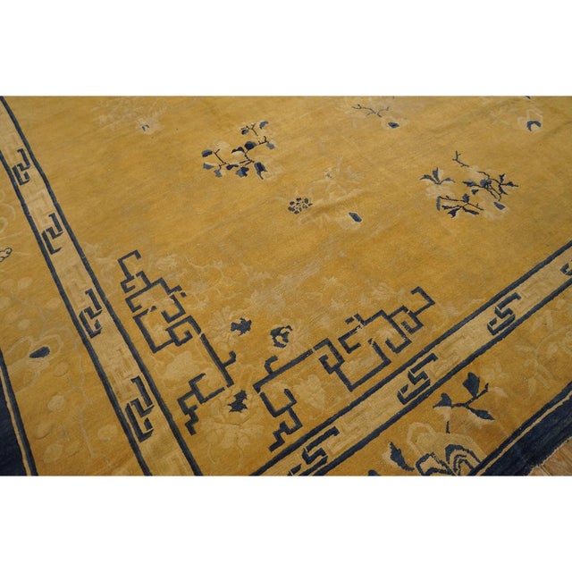 1880s Classic Beige Greek Key Floral Antique Chinese Peking Wool Rug 10' X 12'5" For Sale - Image 4 of 8