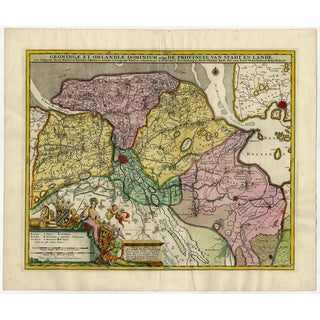 Antique Hand-Colored Map of Groningen in the Netherlands, 1730 For Sale