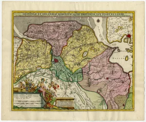 Antique Hand-Colored Map of Groningen in the Netherlands, 1730