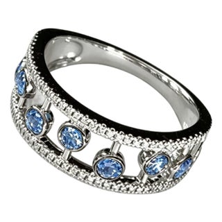Late 20th Century 14K White Gold Blue Diamond Band Ring Size 7 Designer Estate For Sale