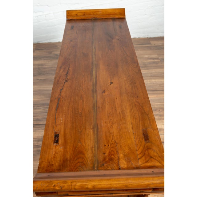 Chinese Elmwood Two-Door Low Kang Cabinet with Everted Flanges and Scrolls For Sale - Image 4 of 13