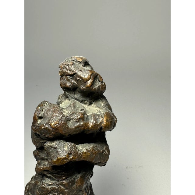 Abstract bronze nude figurative sculpture, artist studio piece or maquette, unsigned. C. 1970. Mounted on a wood plinth base.