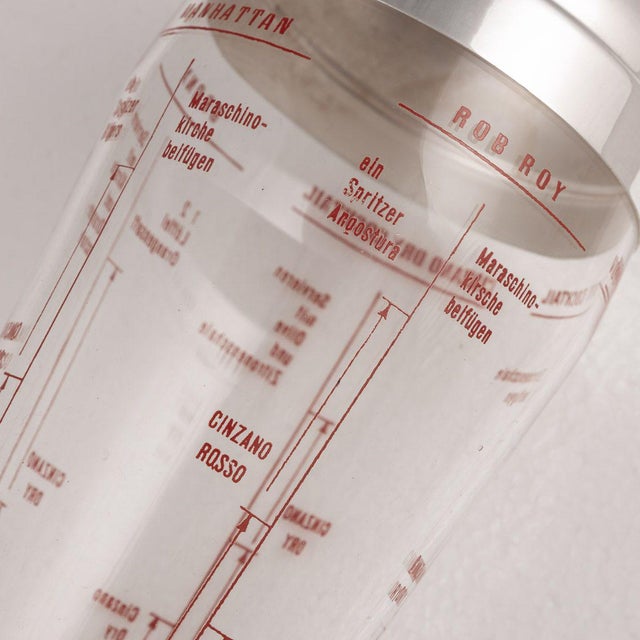 American Glass and Silver-Plated Recipe Cocktail Shaker, 1950s For Sale - Image 4 of 11