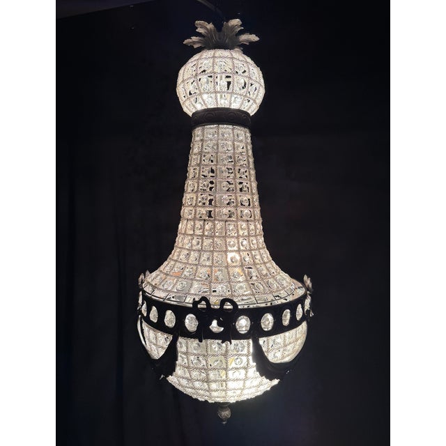 1970 French Charcoal Bronze Crystal Chandelier 1pc For Sale - Image 6 of 15