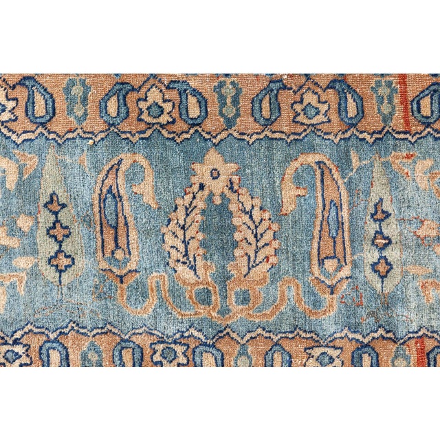 Brick Red Vintage Persian Kirman in Shades of Rust, Beige and Light Blue Handmade Wool Rug For Sale - Image 8 of 9