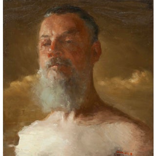 Thad by Zack Zdrale | Oil on panel Portrait of a man with a beard against a neutral background. For Sale