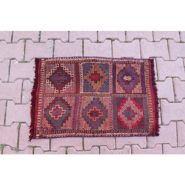 1970s Tribal Burgundy Geometric Oushak Cecim Rug For Sale - Image 4 of 13