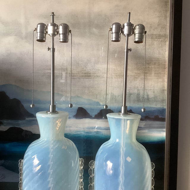 Murano Mid 20th Century Large Pair of Murano Glass Opalescent Glass Table Lamps For Sale - Image 4 of 7