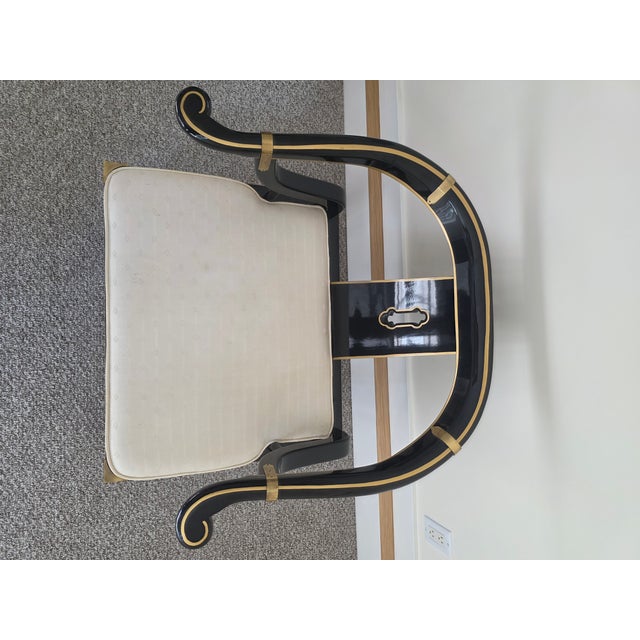 1980s Vintage James Mont Style Black Laquered Horseshoe Chair Century Chair Co. For Sale - Image 5 of 8