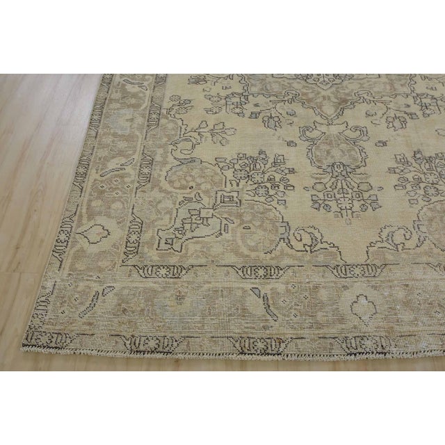 Tabriz Rug 6’5” X 9’4” Beige Wool Vintage Distressed Hand-Knotted Carpet For Sale - Image 12 of 15