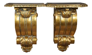 Pair of Late 20th Century Scrolled Gold Acanthus Corbel Wall Brackets Sconces Shelves