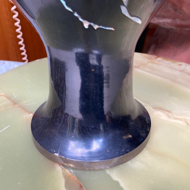 1970s 1970s Tall Black Asian Mother of Pearl Peacock Details Vase For Sale - Image 5 of 8