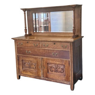 Late 19th Century Victorian Tiger Oak Sideboard / Buffet For Sale