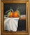 Contemporary oil painting— still life with mandarins by artist Jill Pavlas. Custom framed in an ‘antiqued’ gold frame.