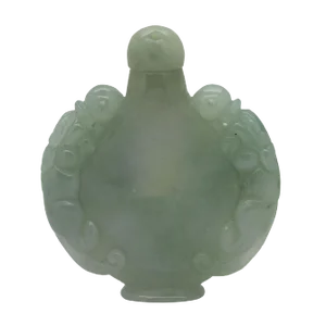 Jade Snuff Bottle With Pair of Foo Dog Chasing Lucky Ball