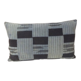Vintage Indigo and Blue African Woven Pattern Decorative Lumbar Pillow For Sale