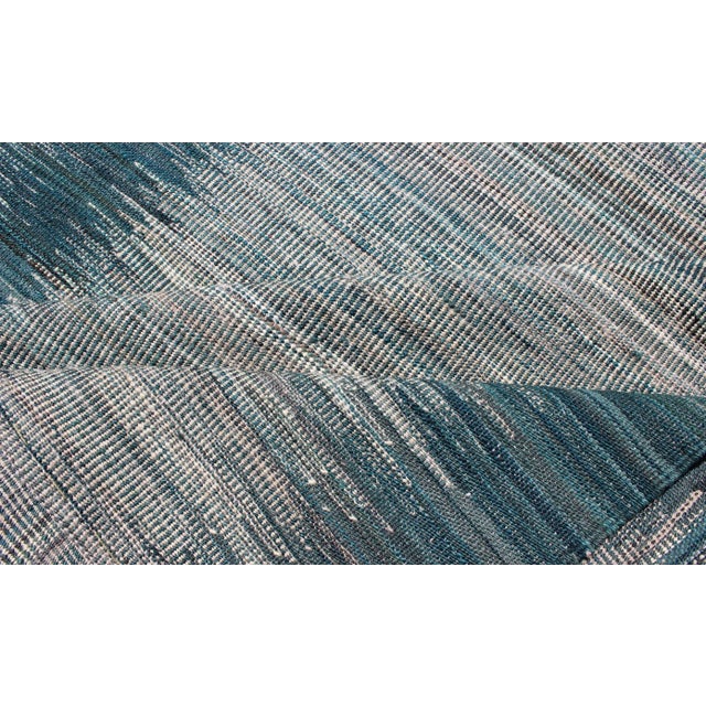 Modern Design Kilim Rug With Vertical Strip in White, Cream, Gray and Teal For Sale - Image 10 of 12