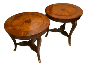 Mid 20th Century Baker Furniture Round Fruit Wood and Mahogany Bronze Mounts Claw Feet Gueridon Side Tables - Set of 2