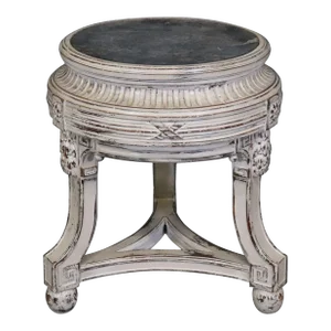 French Regency Style Distressed Finished Marble Top Round End Table Pedestal