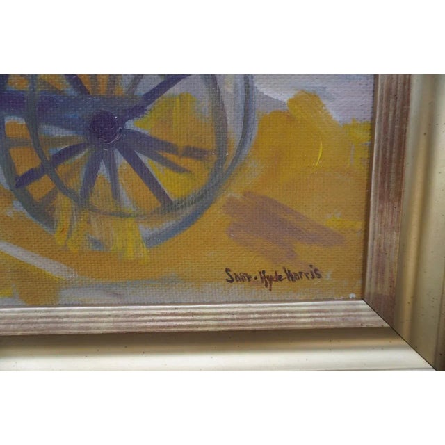Figurative Mid 20th Century Sam Hyde Harris Rural Barn Scene Oil Painting on Board, Framed For Sale - Image 3 of 6