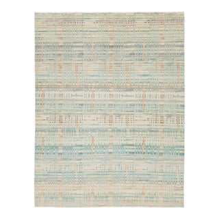 Modern Abstract Plaid Wool Area Rug in Pastel Aqua, Sage & Warm Terracotta 9x12 For Sale