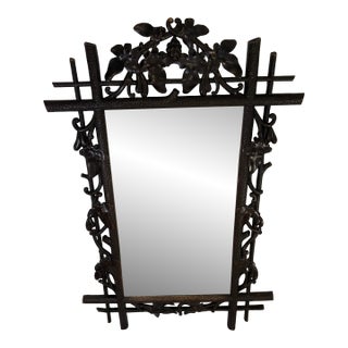Stunning, Delicate Hand-Carved Antique Black Forest Walnut Mirror 1897 Austria For Sale
