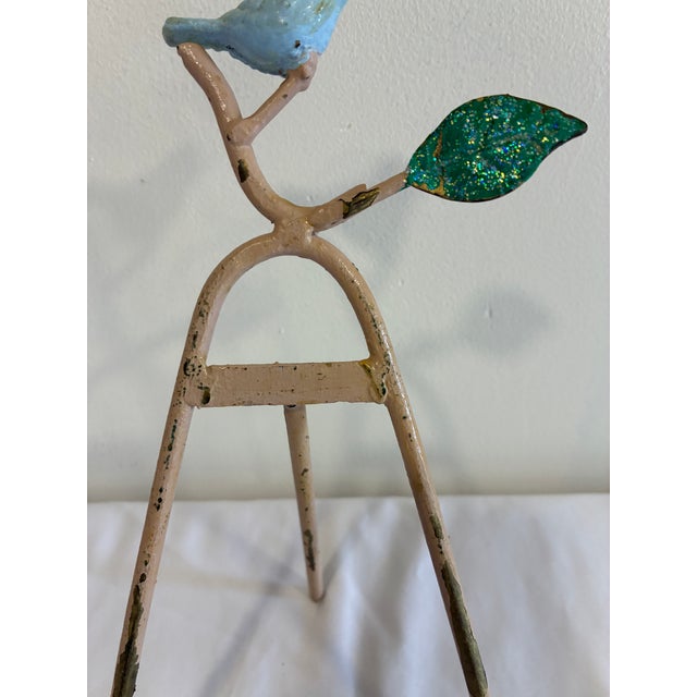 Vintage Cast Iron Bird Easel Display Stand With Blue Bird For Sale - Image 4 of 11