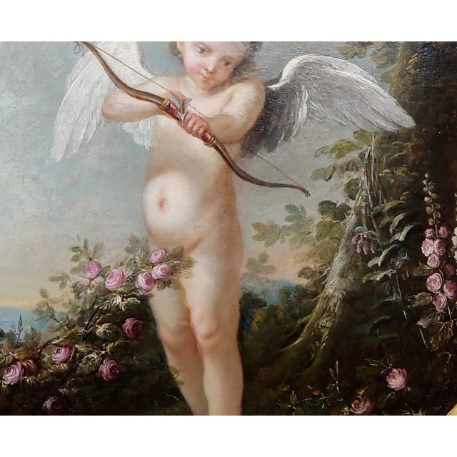 Cupid W/ Bow and Arrow -18th Century French Oil Painting For Sale - Image 4 of 10