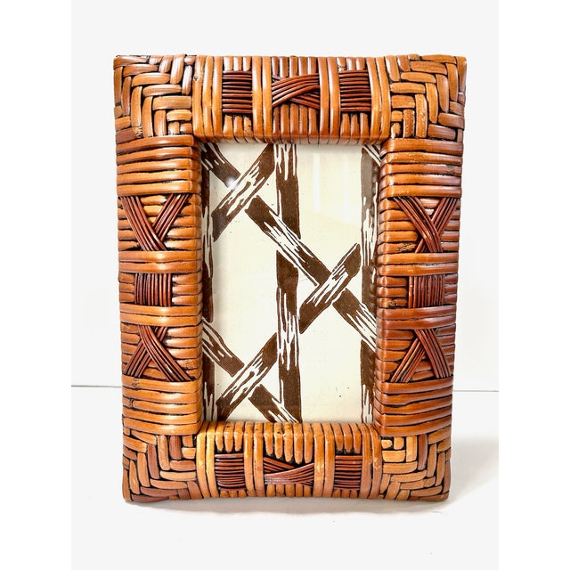 Vintage Woven Rattan Picture Frames – Set of 2 Handwoven Boho Coastal Frames With Easel Backs For Sale In Louisville - Image 6 of 8