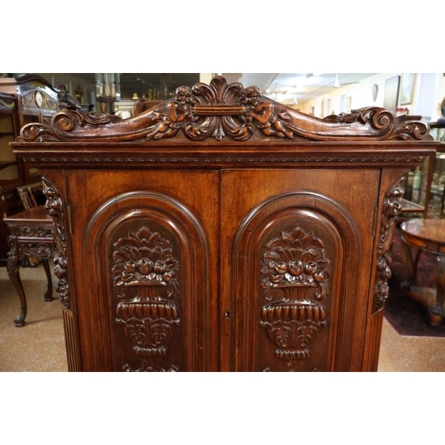 Walnut Renaissance Revival Style Two Door China Cabinet Circa 1920's For Sale - Image 13 of 13
