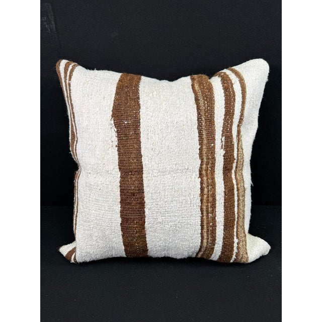 Turkish Hemp Pillow Cushion Natural Beige Brown Pillow Cushion Cover 24x24 For Sale - Image 4 of 4