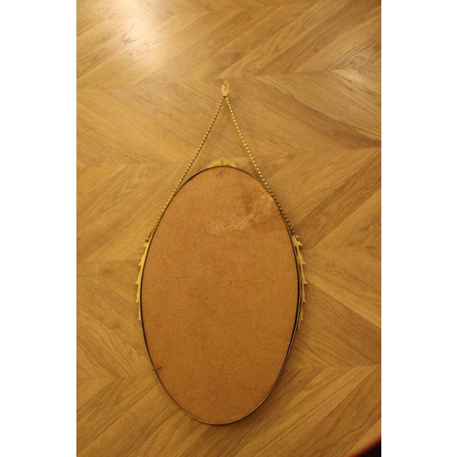Brown Oval Brass Wall Mirror with Neoclassical Decoration and Brass Chain, 1950s For Sale - Image 8 of 17